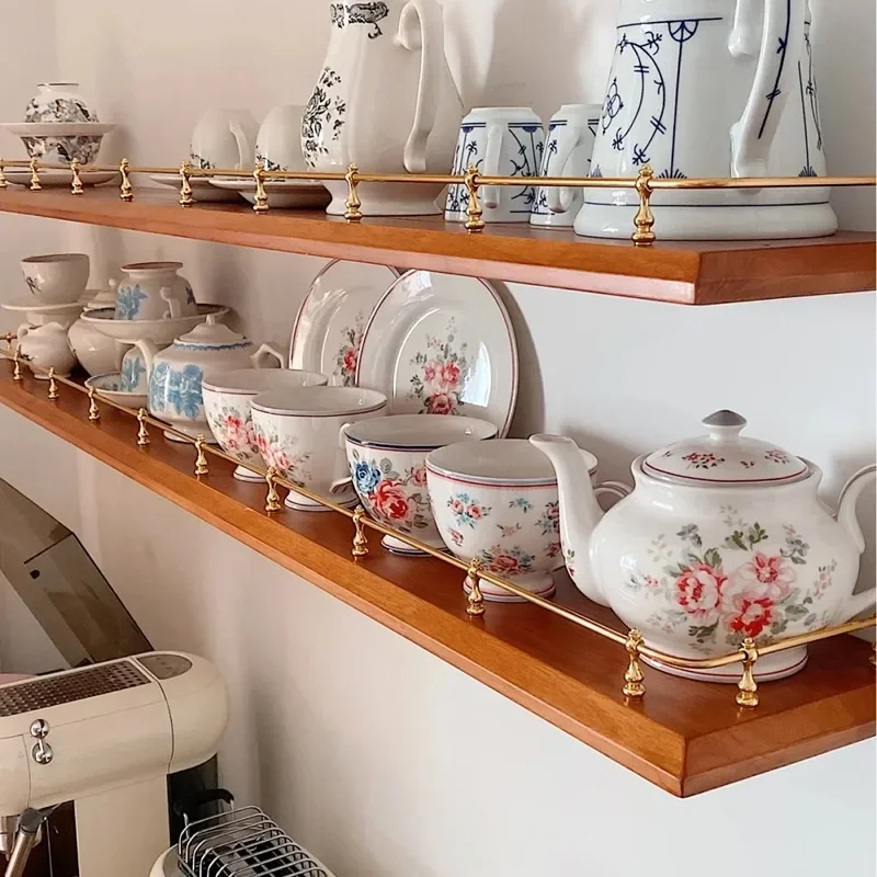 Vintage Wooden Floating Shelf, Wall-Mounted Coffee Cup Display Rack, No-Nail Installation, Nordic Style Home Storage Solution