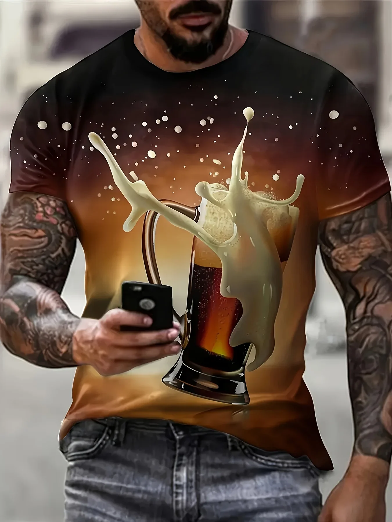 

Men's new 3D printed T-shirt with patterns, short sleeved round neck T-shirt for vacation and leisure, men's summer outdoor top