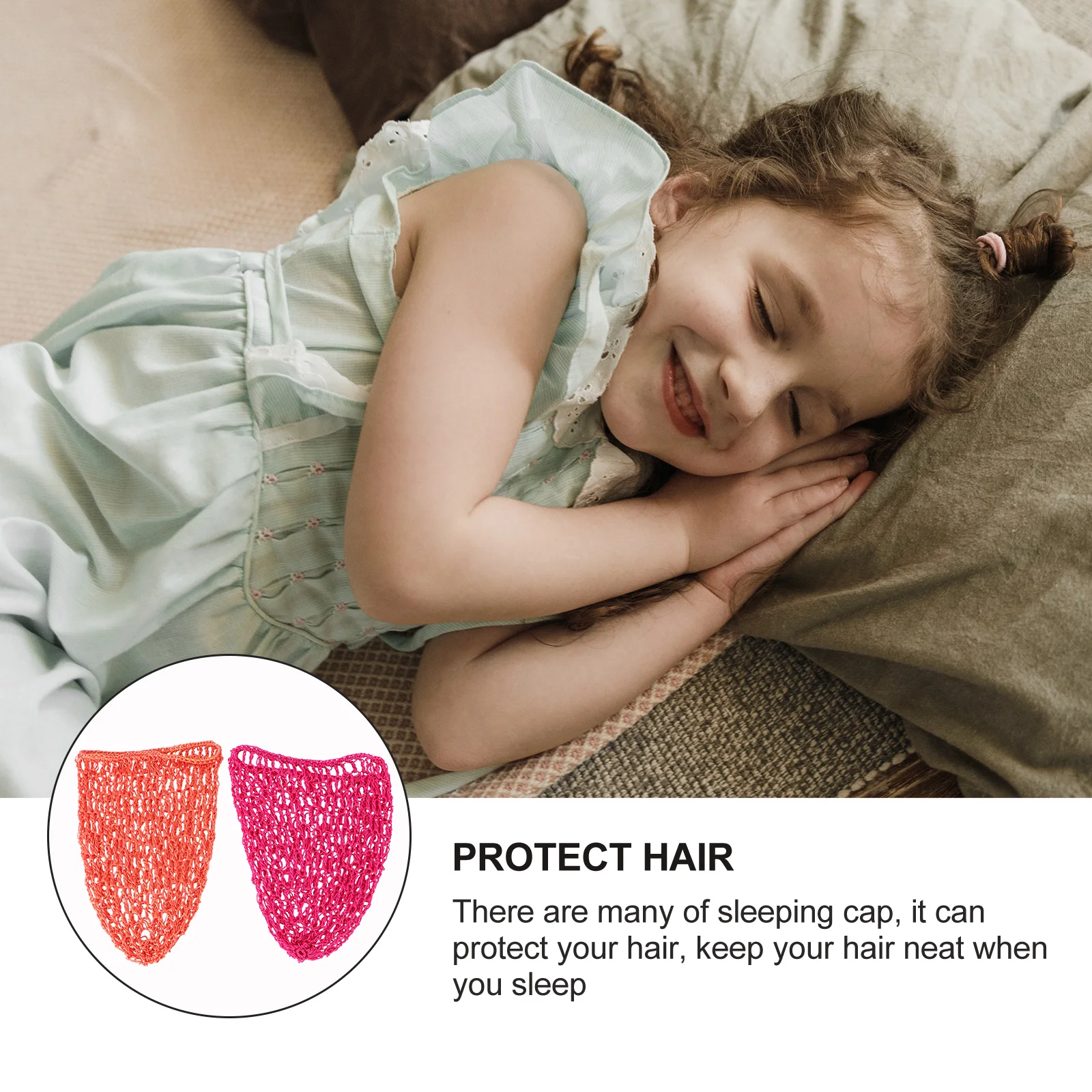 

2Pcs Net Sleeping Cap Durable Stretchy Hair Protector Handcraft Crochet Hair Accessories Rosy Orange Colors