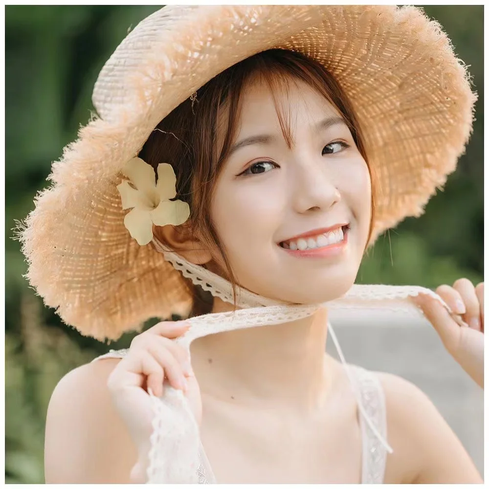 

Designer Brand Summer Outing Large Eaves Hand-woven Straw Hat Shade Sweet Lace Seaside Shade Cap Gorras Para Hombres 모자