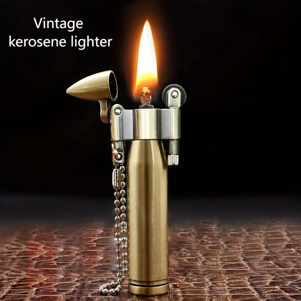 

Retro Brass Bullet Keychain Lighter Portable and Reusable Metal Mini Groove Lighter Suitable for Smoking Outdoor Camping Gifts