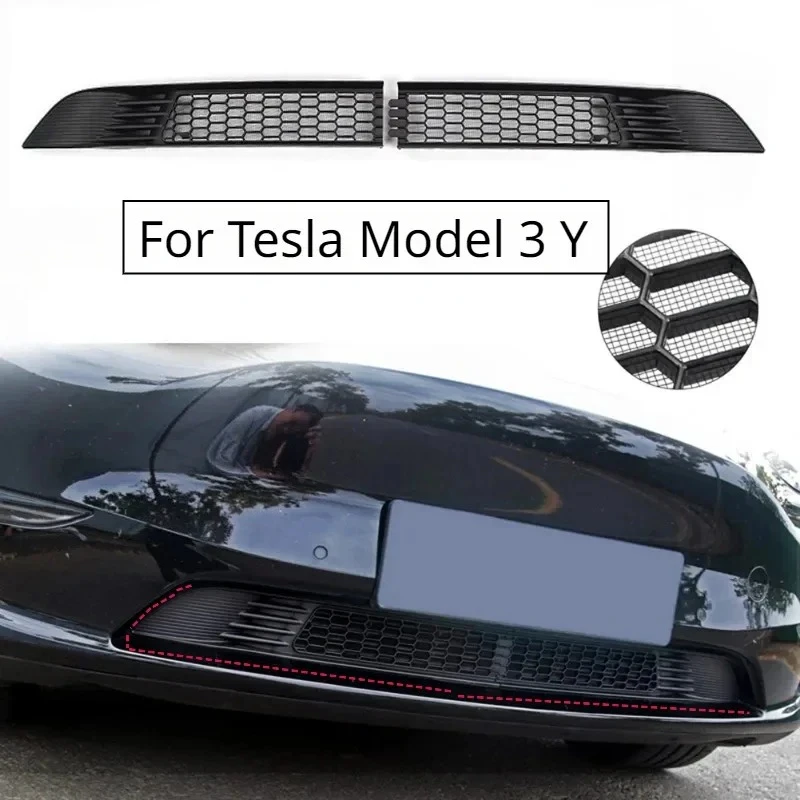 For Tesla Model Y 3 Air Intake Insect Proof Net Split Front Bumper Inlet Protective Mesh Cover Car Modification Accessories