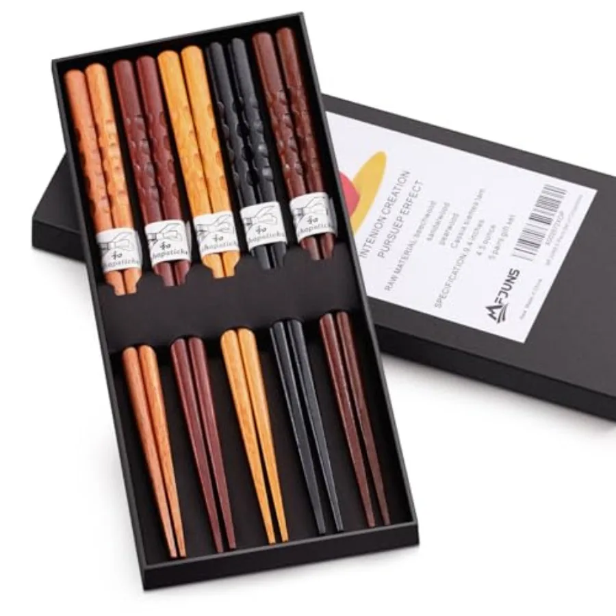 5 Pairs Japanese Minimalist Reusable Chopsticks, 8.8 Inch Non-Slip Natural Wood Set - Ideal for Sushi, Noodles, Rice Chopsticks