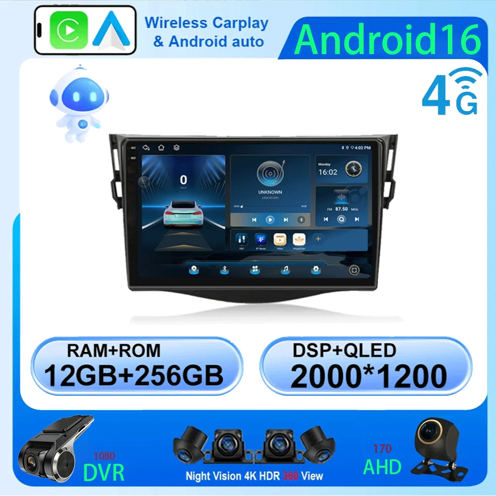 

LJZN Android 16 Carplay автомобильный радиоприемник мультимедиа для Toyota RAV4 Rav 4 2005-2013 навигационное видео DVD авторадио стерео 2din 4G + BT