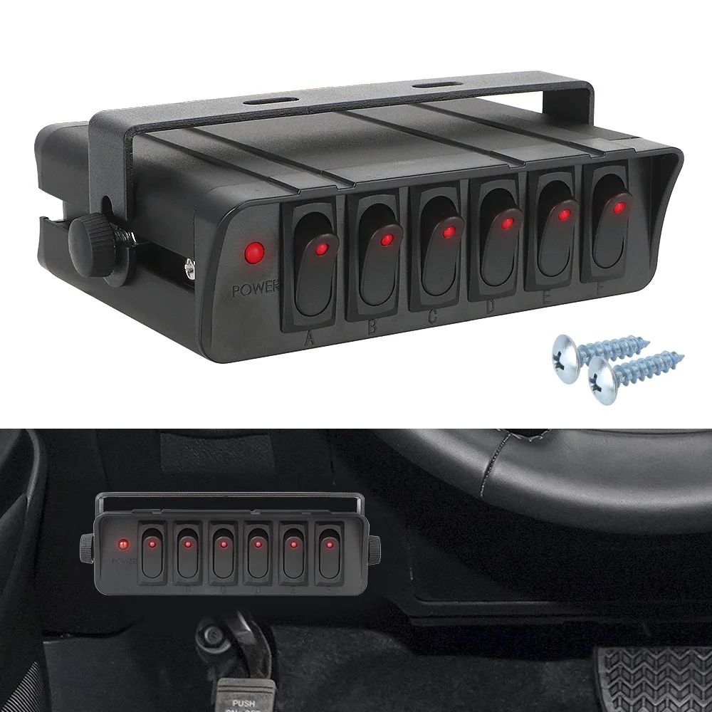 Boîte à interrupteurs universelle avec indicateur lumineux LED pour voitures, véhicules, caravanes, étanche, 12-24V 20A, 6 interrupteurs à bascule