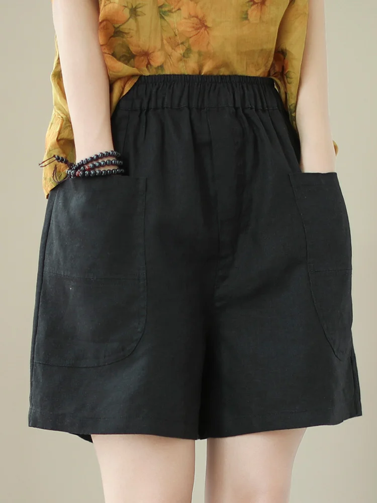 ارتفاع الخصر الكتان ort السراويل النسائية عارضة رقيقة القطن الكتان السراويل واسعة الساق خمسة أجزاء orts السراويل الصيف مريحة #4