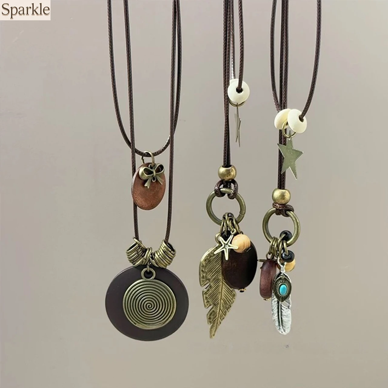 Chinese Style Feather Leaf Double Layered Pendant Necklace Vintage Ethnic Long Sweater Chain Jewelry Gift for Women