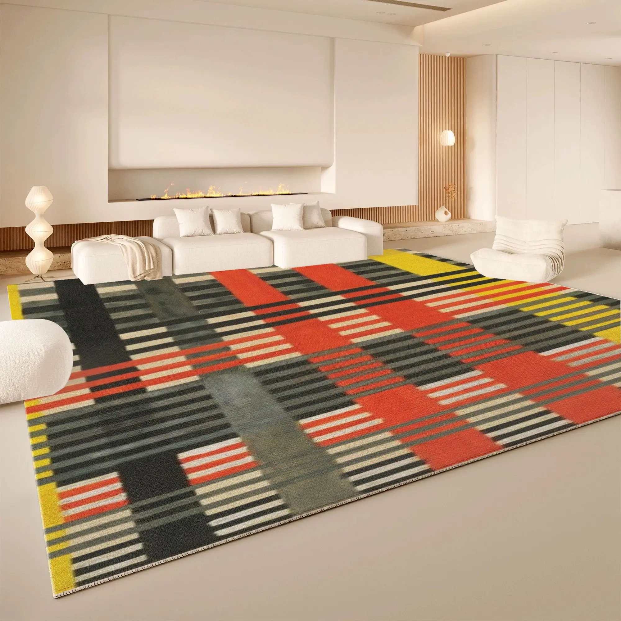 VIKAMA Color Plaid Stripe Area Rug Non Slip Washable Large Living Room Carpet Retro Modern Sofa Floor Decor Rug