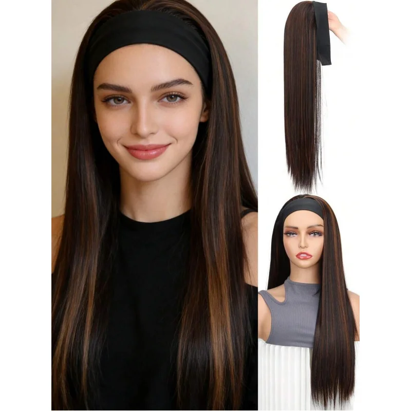 

Synthetic Long Straight Headband Wig – High Density, Heat Resistant, Highlighted, Easy Wear, Women Daily & Party