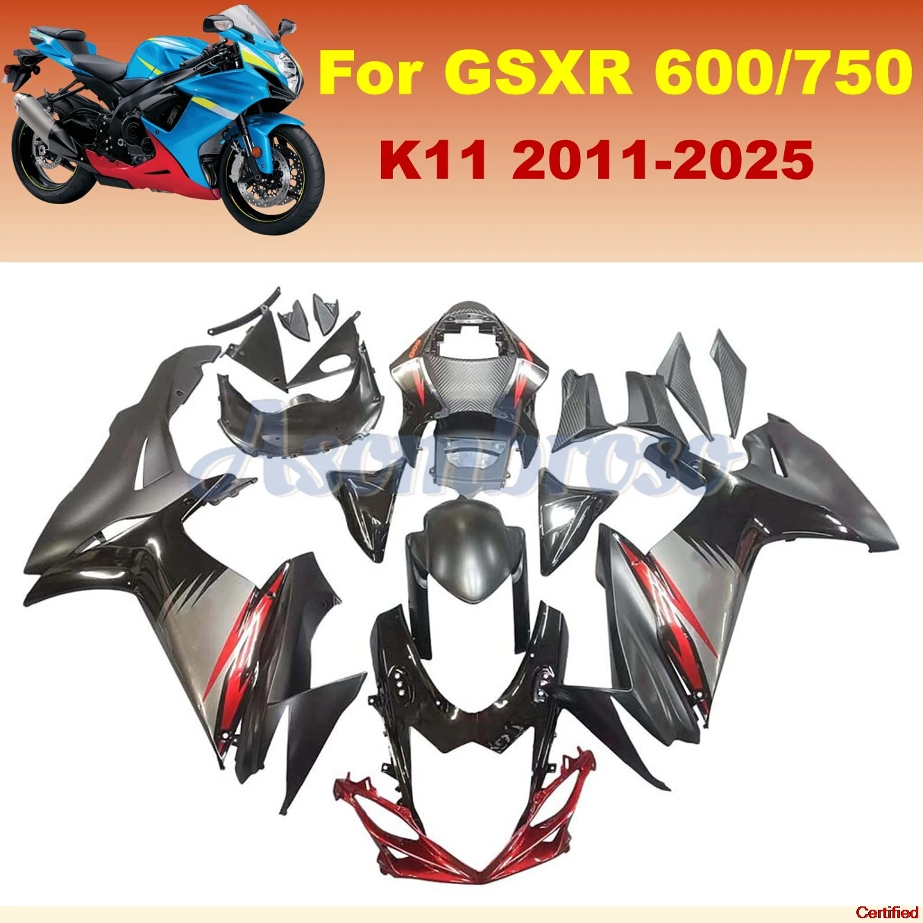 Full Fairing Kit For GSXR600 K11 2011-2025 2012 2013 2014 2015 2017 2023 2024 GSXR750 GSXR 600 750 Black Grey Bodywork Cowling