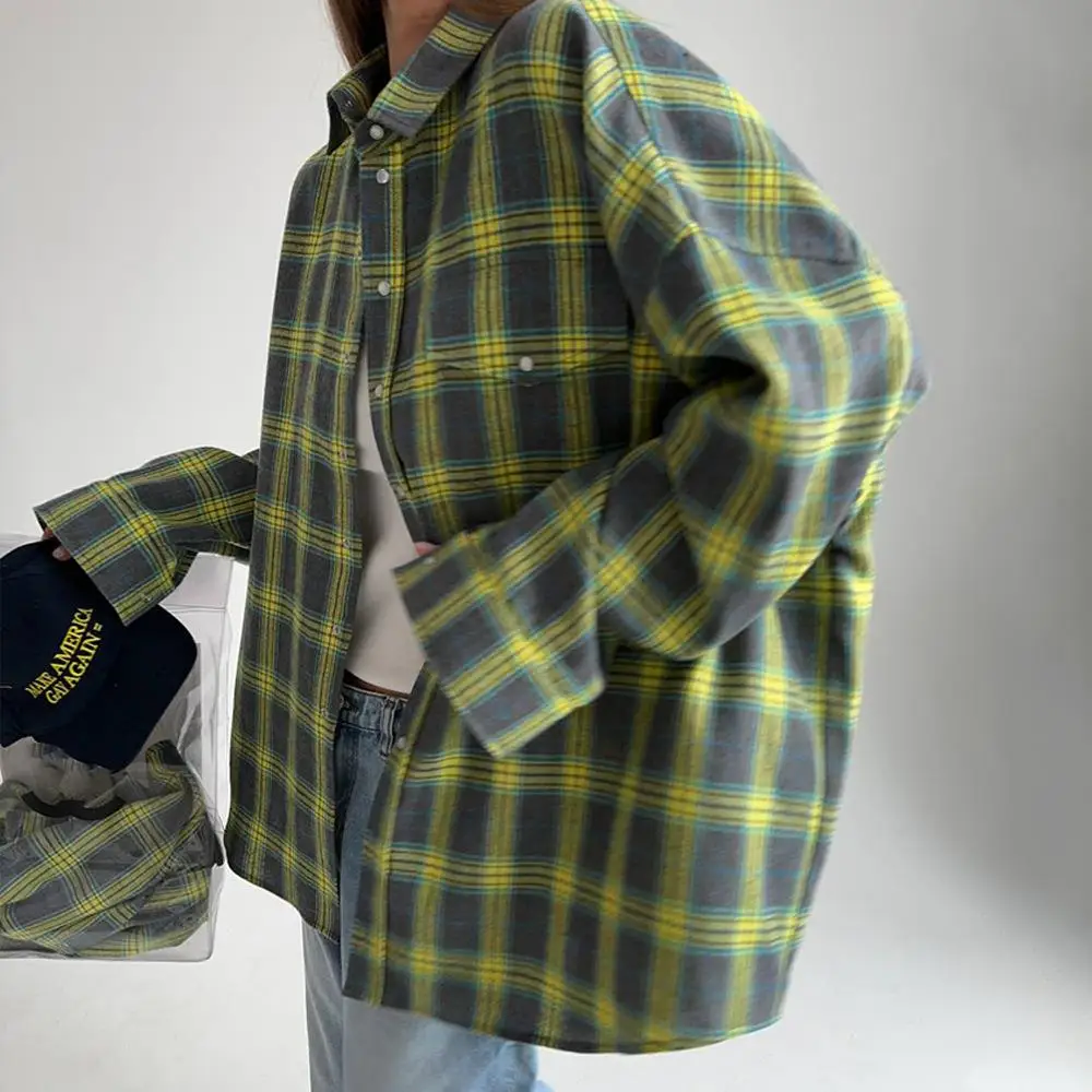 Damen-Kragen mit Karomuster, Irt Long Sve, lockere Passform, Baumwollmischung, beständig gegen Verformung, Herbst-Faion-Damen-Premium-Irt