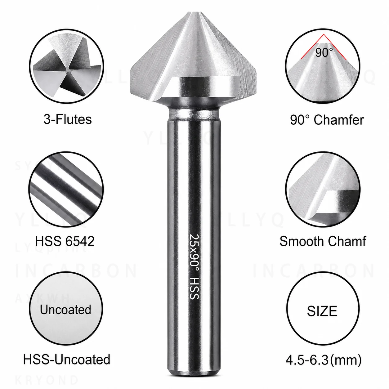 4.0-6.5mm HSS6542 90° 3 Flute Countersink Drill Bit Deburring Chamfer Cutter Inner Hole Trimming Tool for Metal Woodworking