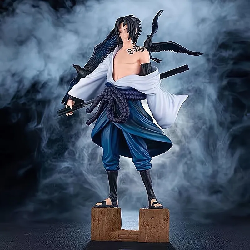 Naruto Anime spell mark Uchiba Sasuke Crow with Kusanagi sword standing posture hand model sculpture sculpture