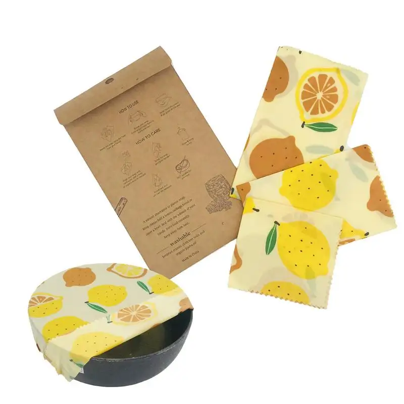 Reusable Beeswax Wrap Bread Wrap Reusable Sets 3Pcs Watercolor Fruit Pattern Food Packing Bag Sustainable Gift For Friends Famil