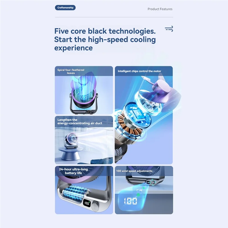 휴대용 데스크탑 팬 데스크탑 팬 4000Mah 배터리 충전식 100 속도 조절 가능 180 °   가정 및 사무실 B