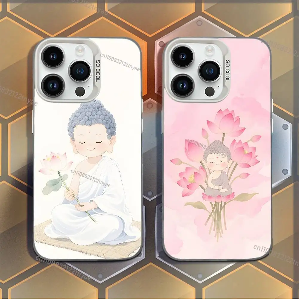 

cartoon Buddha statues lotus flowers Phone Case For iPhone 17,16,15,14,13,12,11Mini,Pro,E,MAX White Candy Matte Shockproof Cover
