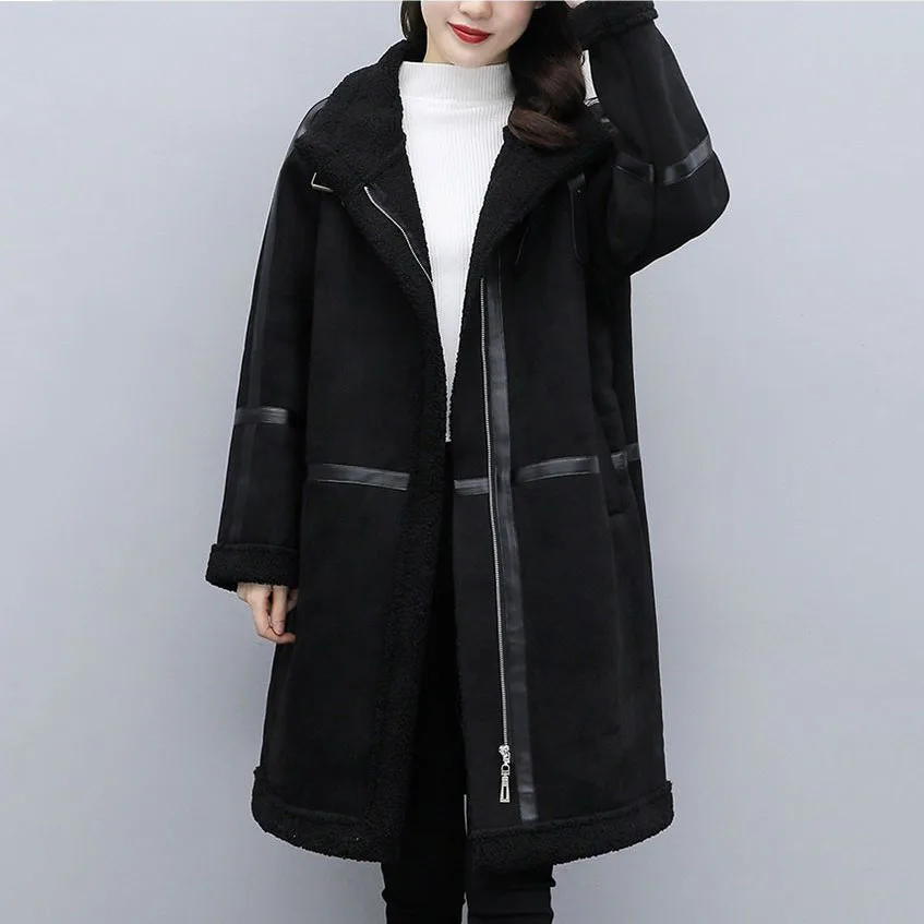 NEW 2024 Winter Women High Quality Fur Coat Loose Lapel Thick Warm Plush Stylish Cashmere Casual Streetwear Lamb Wool Coat 5XL