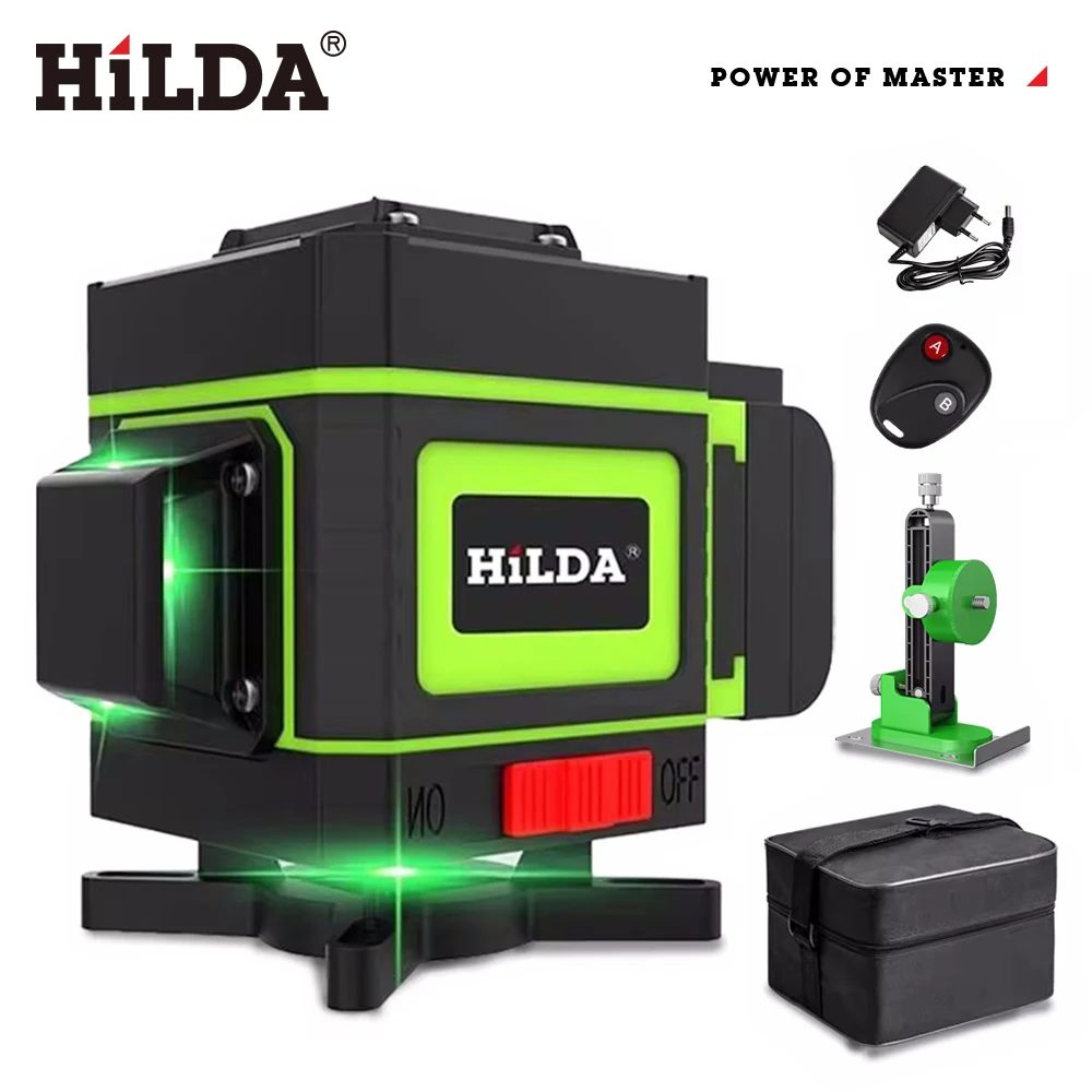 HILDA 3D 12 Lines Laser Level Self-Leveling 360 Horizontal And Vertical Cross Super Powerful Green Beam Optical Instrument