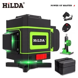 HILDA 3D 12 linii poziom lasera samopoziomowania 360 poziome i pionowe krzyżują się z Super mocną zieloną wiązką urządzenie optyczne