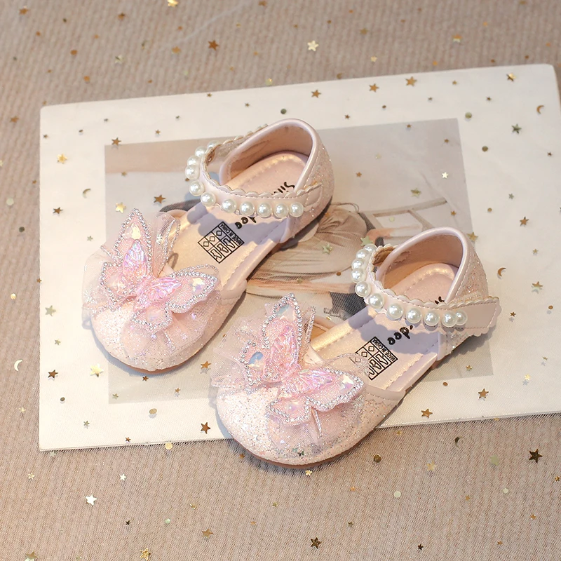 

Summer Girls Sandals Fashion Sequins Rhinestone Bow Girls Princess Crystal Shoes Baby Girl Shoes Flat Heel Sandals Size 21-30