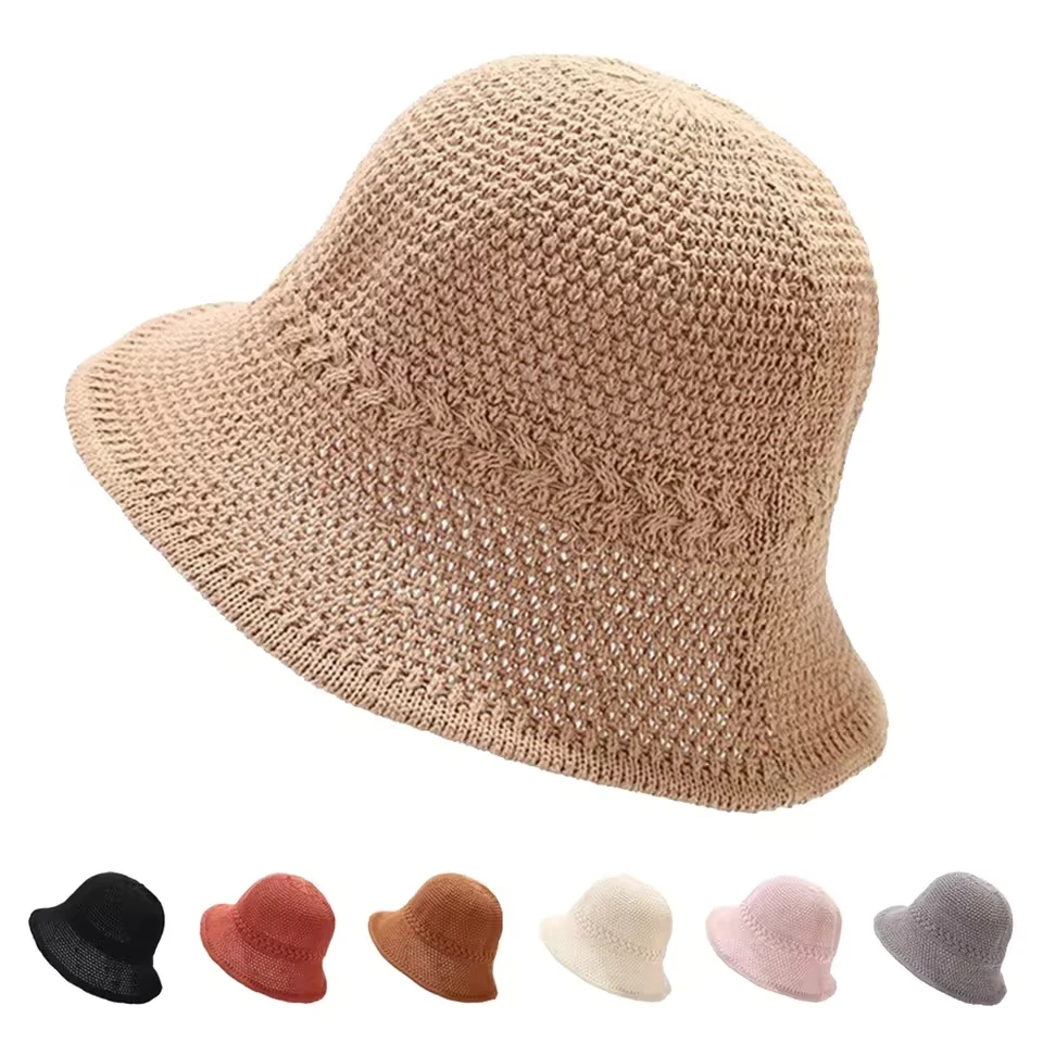Womens Fashion Woven Mesh Hat Elastic Solid Color Comfortable Cap Beaded Large Cap For Women String For Hat