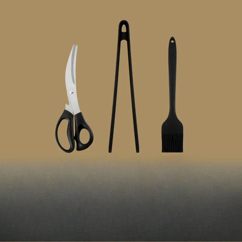 

American baking pan does not hurt the pot, clips, scissors, brushes, three-piece set, camping non-stick barbecue meat pan