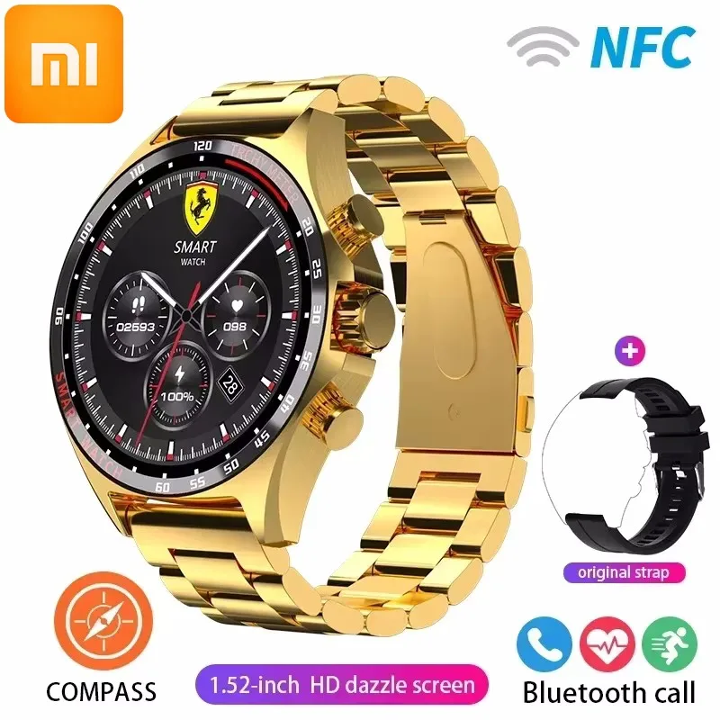 Xiaomi Smartwatch All Porsche Smart Watch Men Digital Watches Outdoor Sports Compass and NFC Bluetooth Call Wristwatch Golden