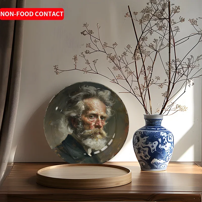 1pc Vintage Art Ceramic Decorative Plate - Beard Gentleman Portrait Wall & Tabletop Ornament, Non-Food Contact Home Decor,