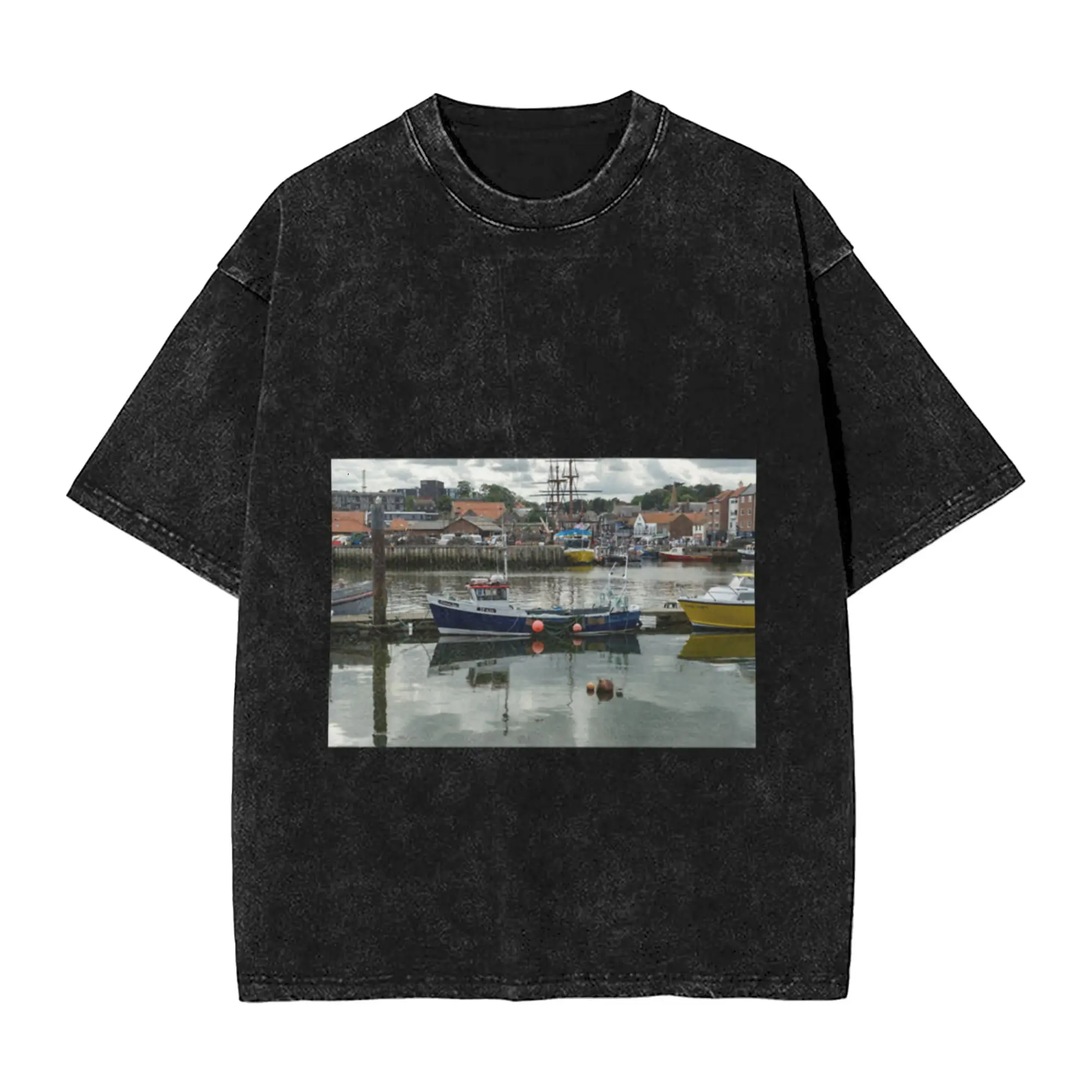 Whitby fishing boats Unique Cool A T-Shirt Oversized Short Sleeve Men's Women's Cotton Tees Tops