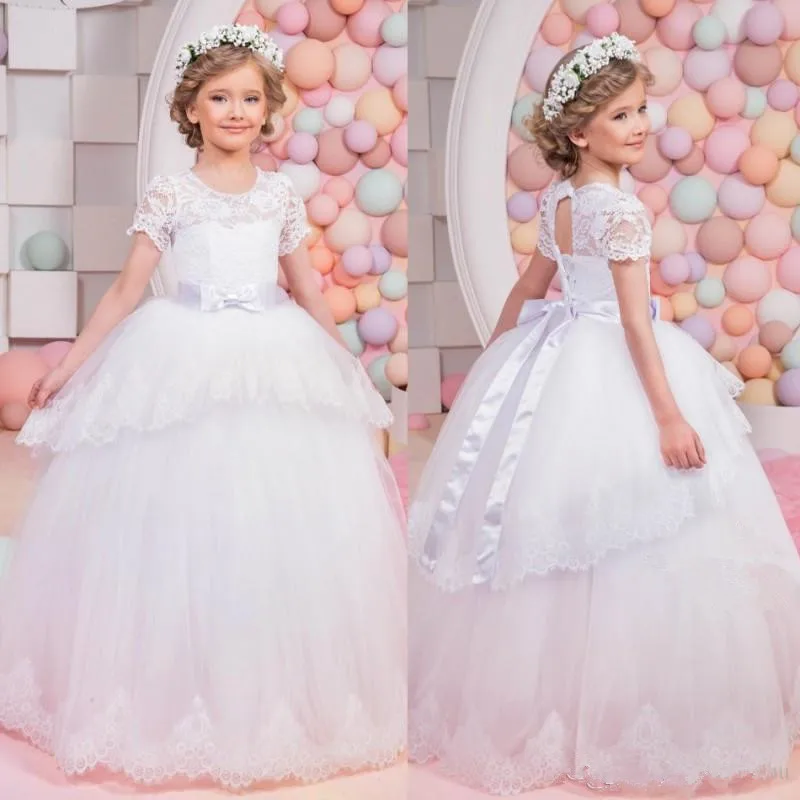 Flower Girl Dresses for Wedding Lace Beads 3D Floral Appliqued Little Girls Pageant Dresses Party Gowns Princess Wear