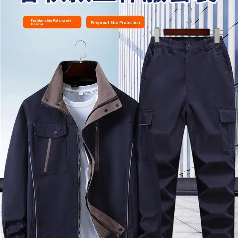 

New Men's Pure Cotton Workwear Set Thiened Labor Protection Clothing Reflective Wear Resistant Construction Site orms