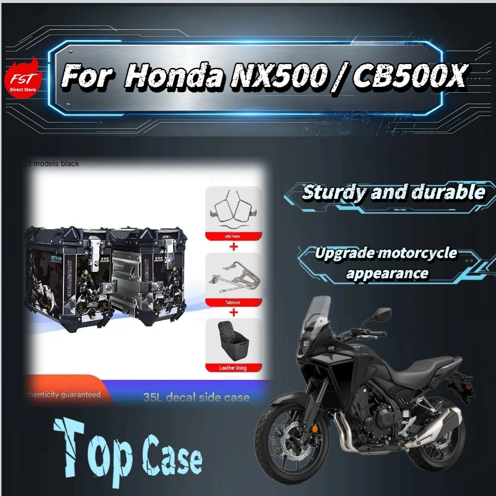 For Honda NX500 CB500X 35L Decal Aluminum Side Cases With Side Frame Bracket Leather Liner Motorcycle Mod Accessories