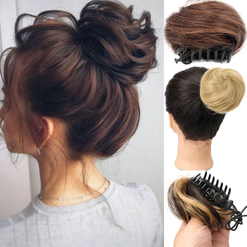 Synthetic Claw Clip-on Hair Bun Elastic Band Hair Messy Chignon Extension Scrunchie Hairpiece For Women and Kids