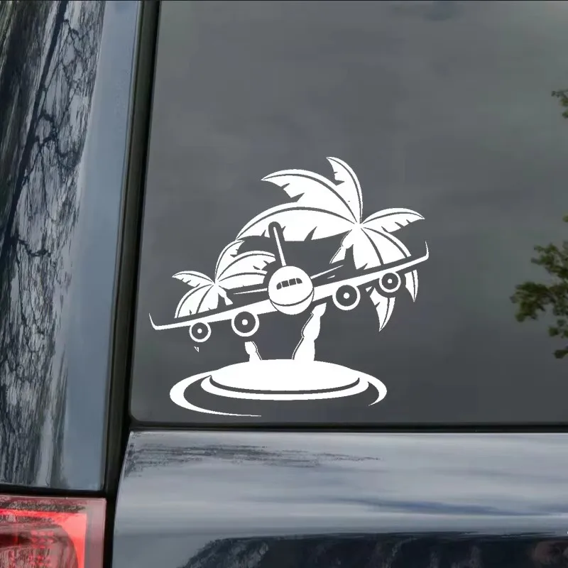 17 * 15.8cm interesting airplane and coconut tree designcar window bumper, motorcycle accessories decoration, vinyl car sticker