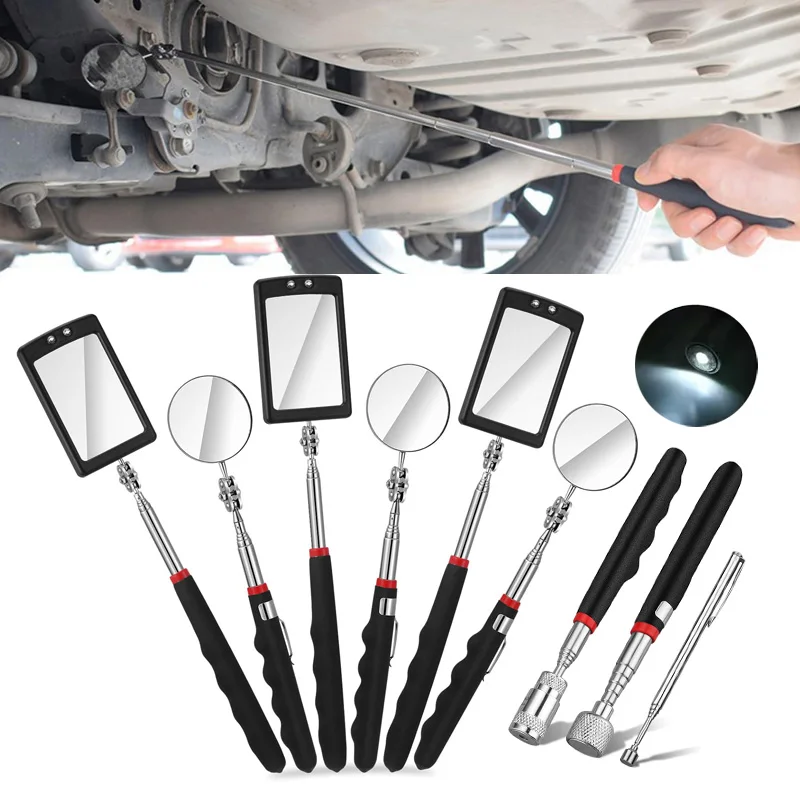 سيارة 360 ° مرآة فحص، مرايا تصغير بإضاءة LED، أدوات ميكانيكية ممتدة مع أداة التقاط مغناطيسية، أداة إصلاح السيارات #1