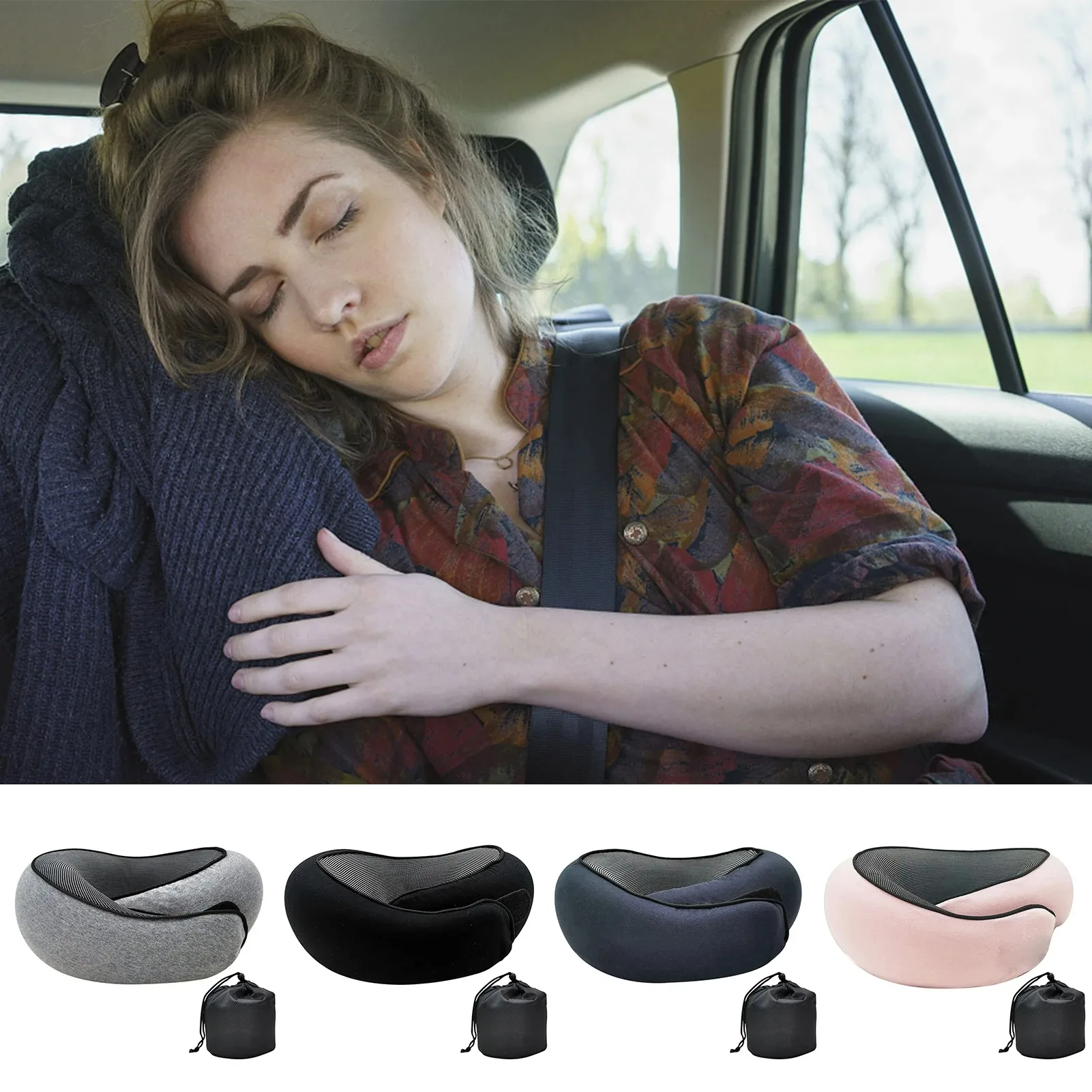 Travesseiro Pescoço em Forma de U para Viagem, Suporte Estilo Caracol, Portátil Ajustável Pescoço Do Carro, Almofada De Espuma De Memória, Almofadas Macias Do Sono