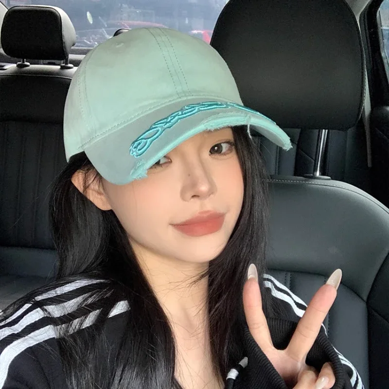 Ins Fresh Mint Green Letter Embroidered Baseball Caps for Women Spring and Summer New Fashion Versatile Sunscreen Men's Hat