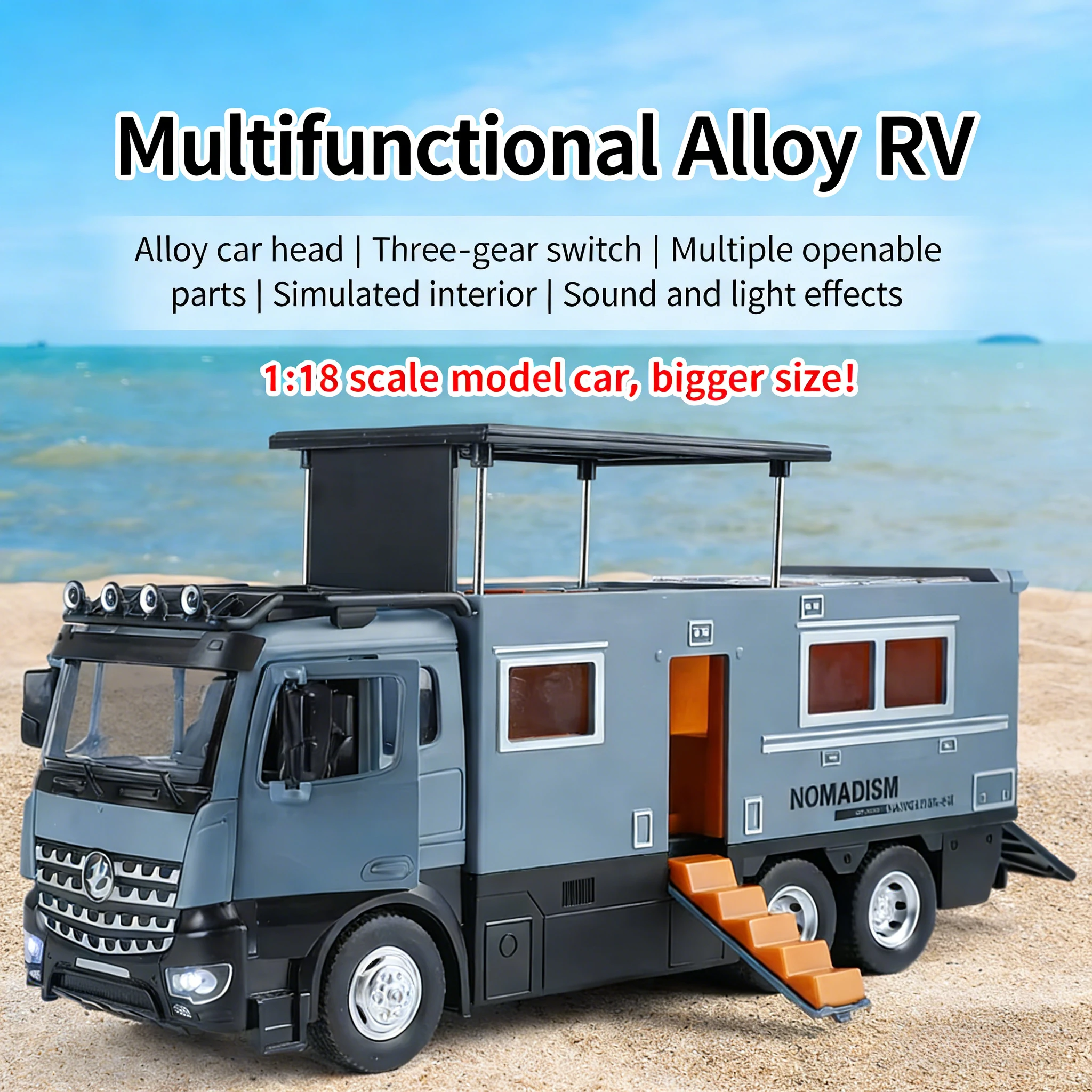 

1:18 Benz Arocs Nomadism Navigator F RV Alloy Diecast Model Car Sound And Light Desktop Display & Home Trendy Ornaments Holiday