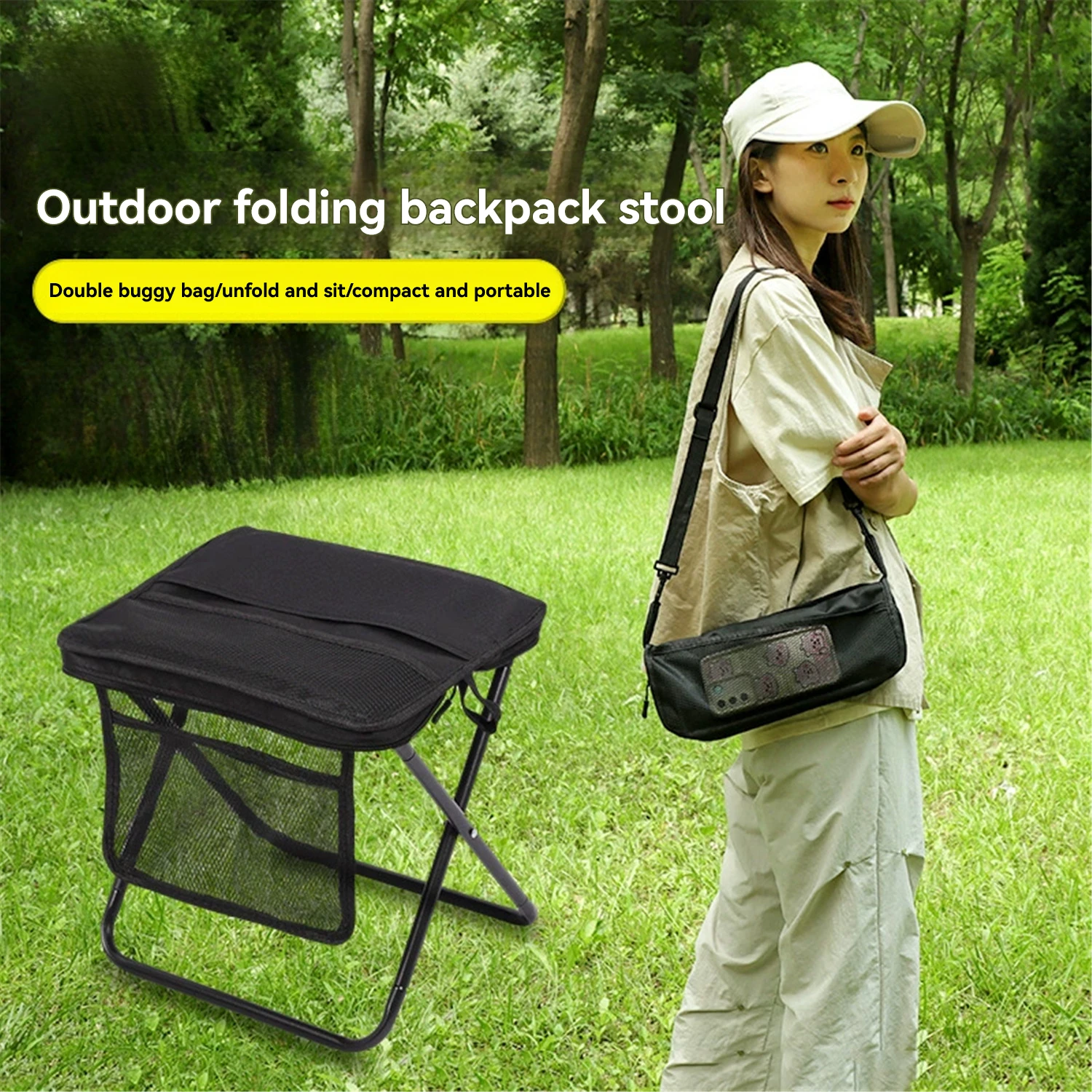

Folding stool for outdoor leisure, camping, and hiking fishing trips, convenient shoulder bag style portable stool for storage