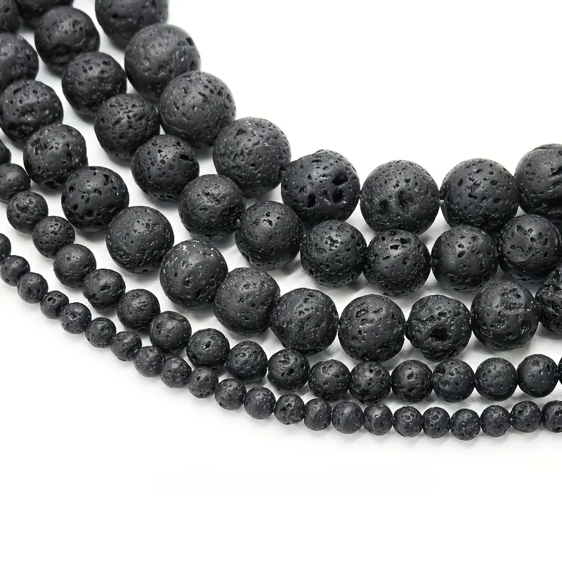 4 6 8 10 10 12 mm Naturstein schwarze vulkanische Lava runde lose Distanzperle für Schmuckherstellung DIY Armband Halskette Zubehör