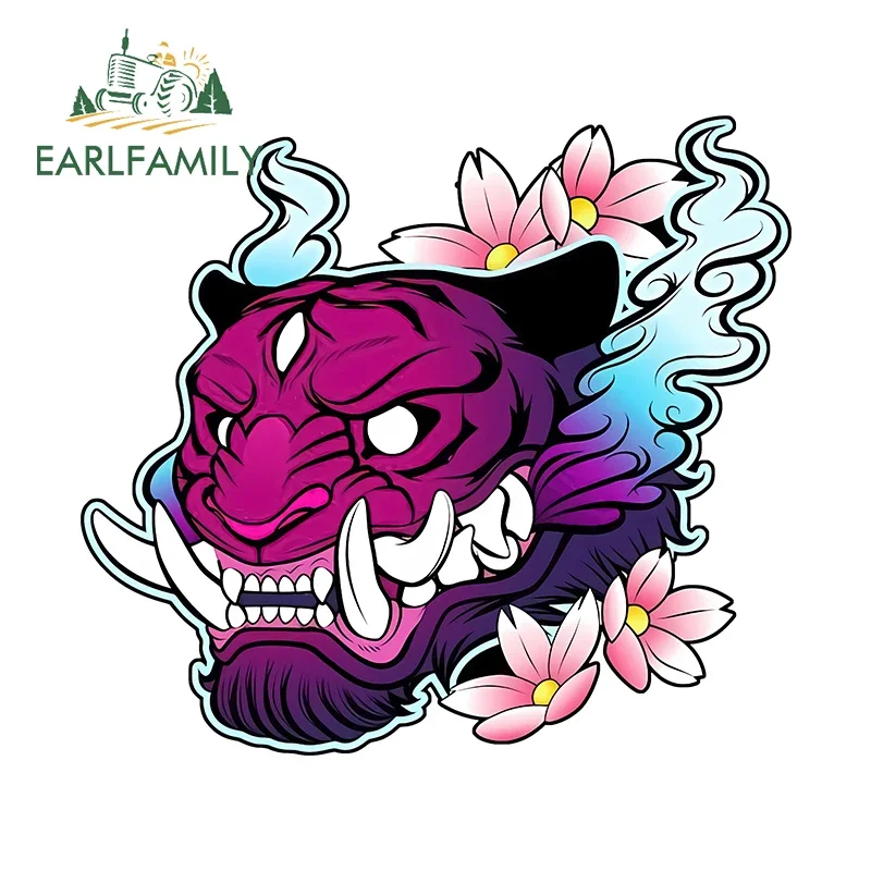 EARLFAMILY 13cm for Tiger Monster Flower Japanese Style Car Stickers Vinyl Waterproof Decals Scratch-Proof Bumper Car Goods