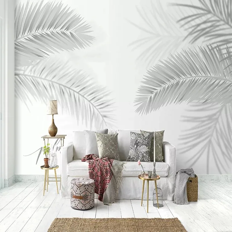 3D Hand-Painted Nordic Style Coconut Leaves Wall Mural for Living Room Bedroom Modern Art Photo Wallpaper Tropical Home Decor