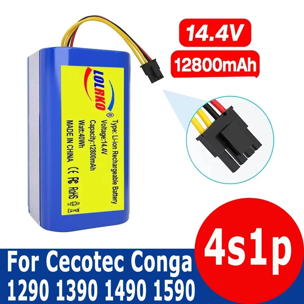 

NEW 14.4V 12800mAh 18650 Li-lon Battery for Cecotec Conga 1290 1390 1490 1590 Vacuum Cleaner Genio Deluxe 370 Gutrend Echo 520