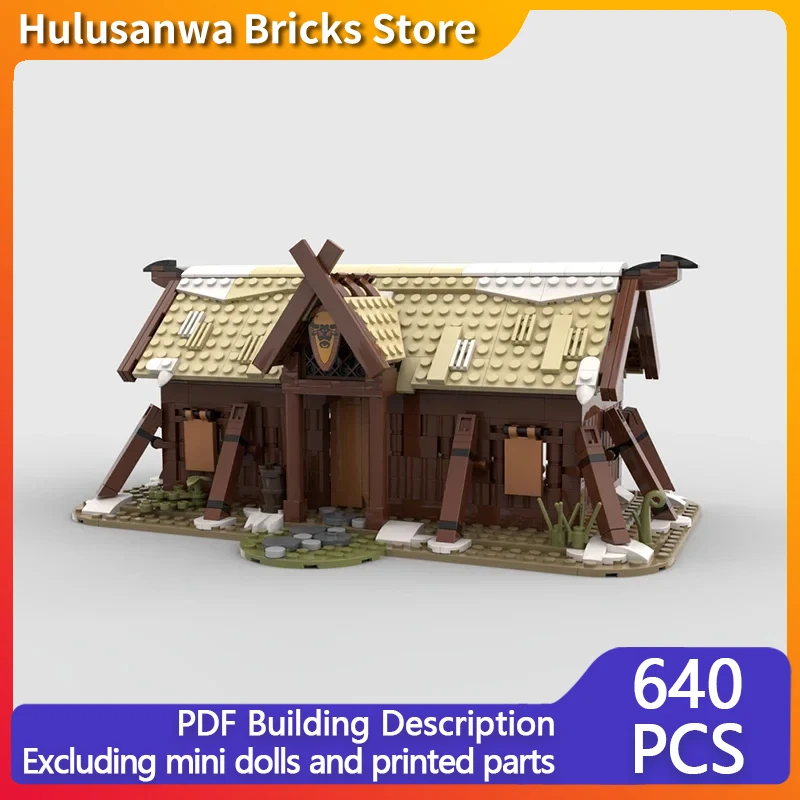 Street View Model MOC Building Bricks Viking Longhouse Wooden House Modular Technology Gifts Holiday Assemble Children Toys Suit