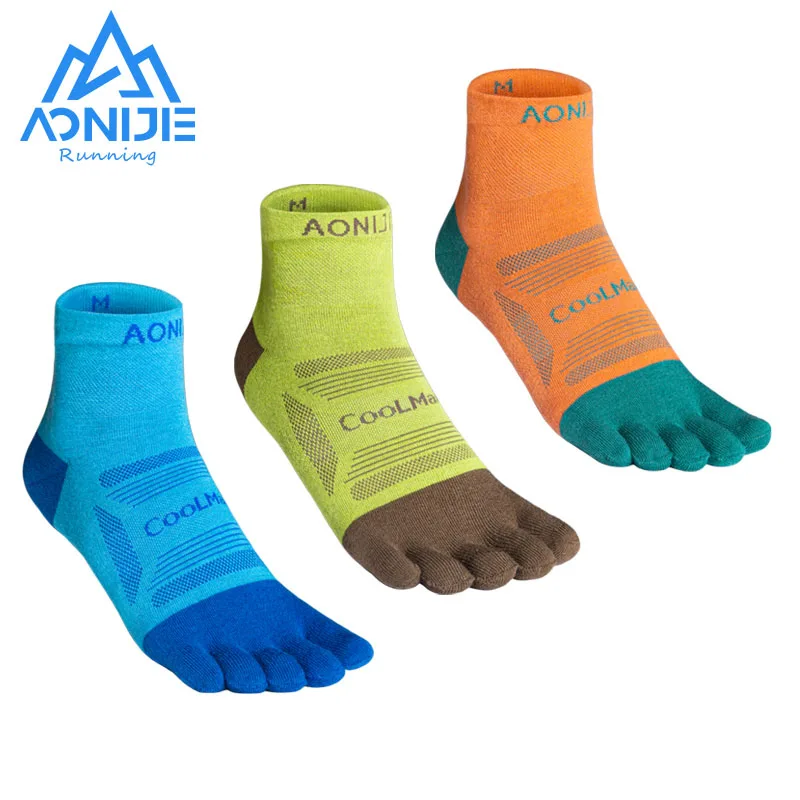 AONIJIE 3 Pairs/Set E4838 Unisex Upgraded Athletic Quarter Socks Five Toe Socks Marathon Toesocks For Race Tranning Running