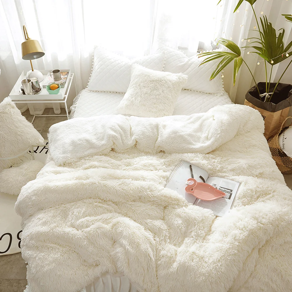 Thickened warm mink quilt cover single lamb plush double-sided quilt bedding set in winter Velvet  Duvet Cover 2 PCS Pillow Case