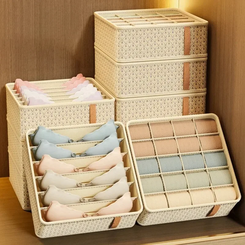 

1pc Khaki/Wine Red Non Woven Multi Grid Underwear Sock Storage Box Household Wardrobe Organization and Storage