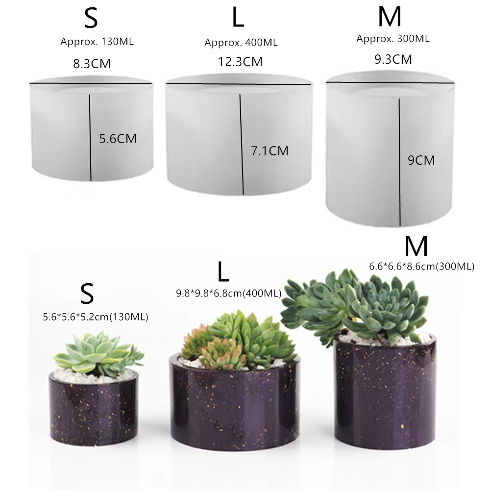 Stampi per calcestruzzo in cemento rotondo di 3 dimensioni per portacandele Stampo in silicone Fai da te fatto a mano Vaso di fiori Stampo in argilla Scatola di cera Strumento per la creazione di