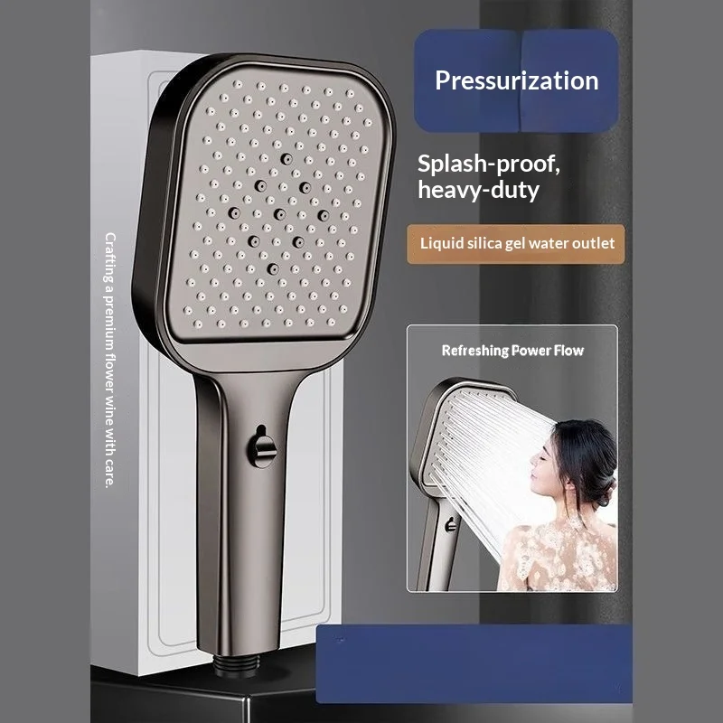 Square pressurized shower head, enhanced bathroom faucet, lotus-shaped pressurized high-flow shower head for bathing