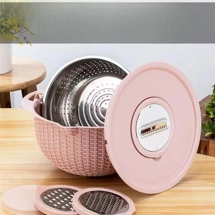 

Rotatable Double Layer Steel Drain Basket | Multifunctional Fruit Veg Washing & Grater Colander Double-layer Wire Cutting Tool